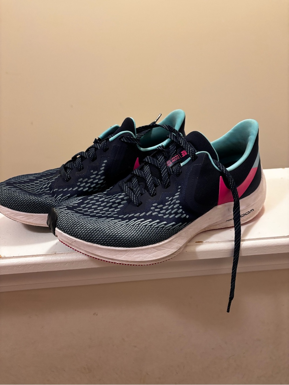 Nike Zoom Women's Running Shoes - Navy with Pink and Teal Accents
